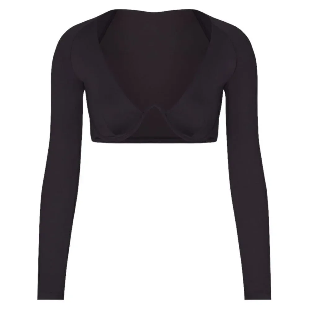 NWT SKIMS Swim Long Sleeved Underwire Top In Gun Metal Gray Swim Two Piece Top